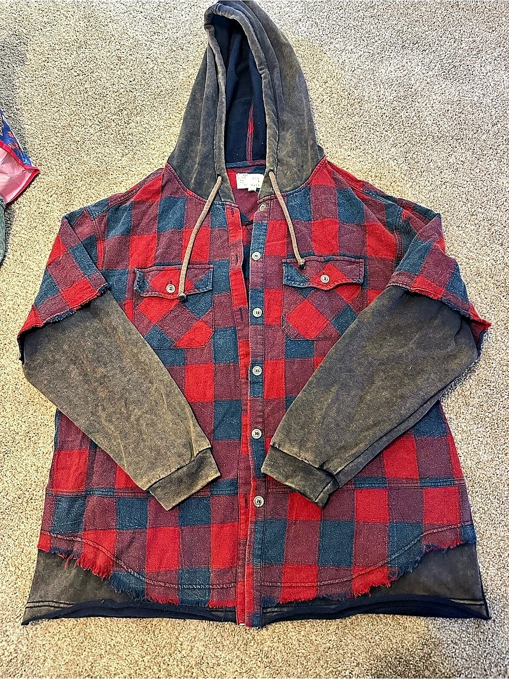 Oli & Hali Plaid Hooded Shirt Jacket in Red & Blue Size Large